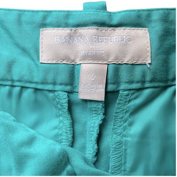 BANANA Republic Ryan Shorts Mid Rise Teal Flat Front Chino Stretch Womens 2 - Picture 3 of 4